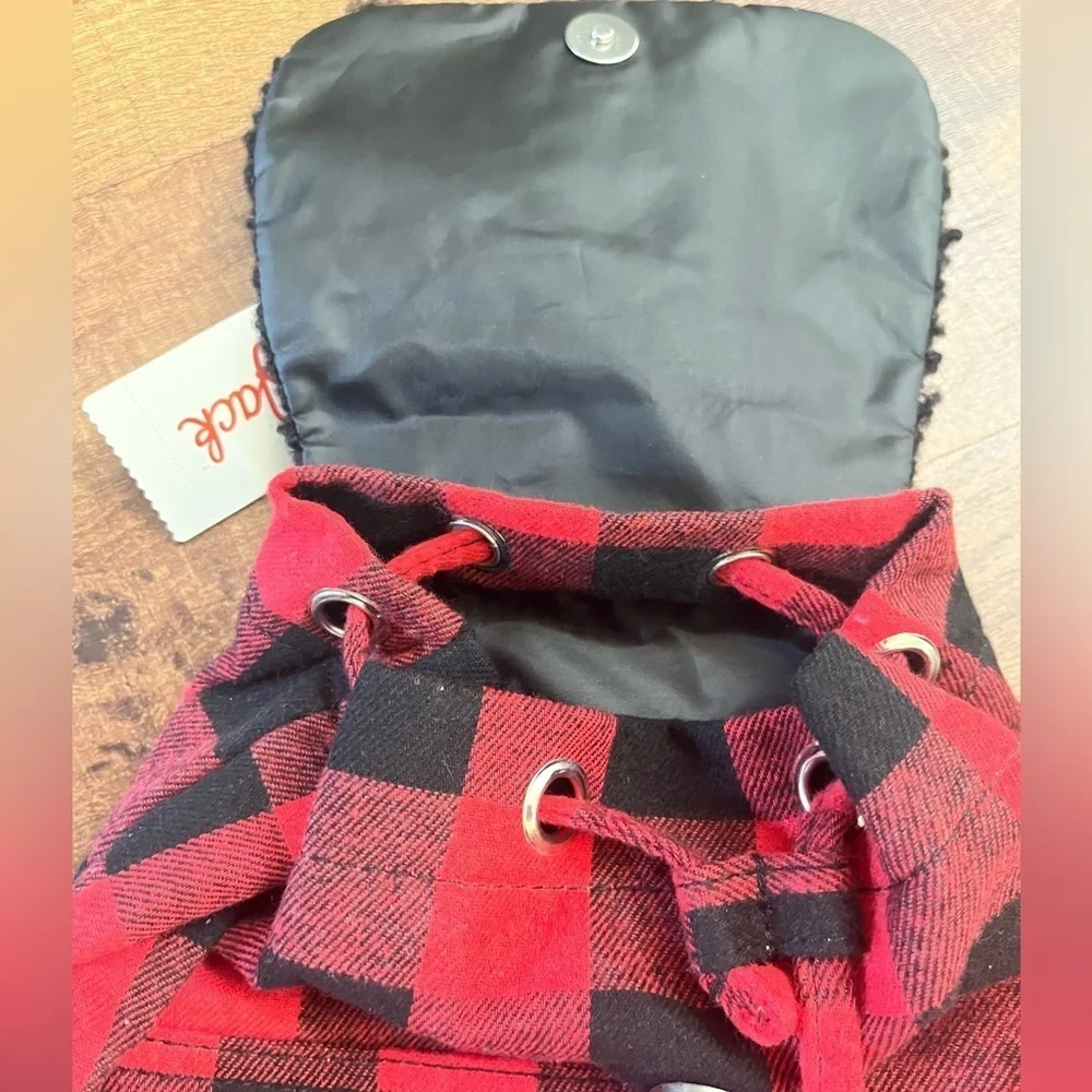 NWT buffalo check kids mini backpack red black cat & jack